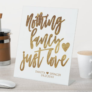 Niets Fancy gewoon liefde Gold Heart Micro Weddi Reclamebord Met Voetstuk