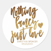 Niets Fancy gewoon liefde | Gold Heart Micro Weddi Ronde Sticker (Voorkant)