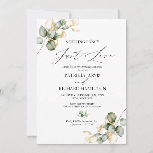 Niets Fancy gewoon liefde intieme bruiloft Kaart (Voorkant)