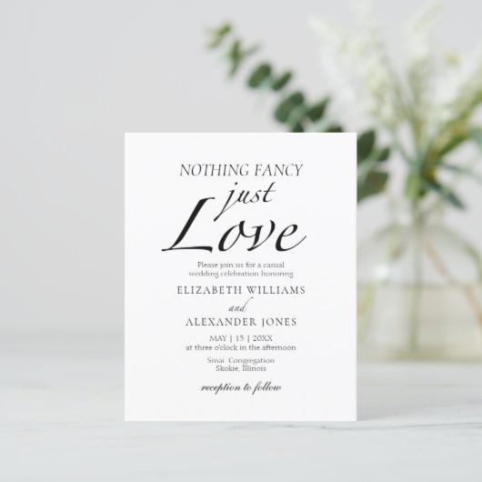 Niets Fancy Gewoon Liefde Script bruiloft uitnodig (Staand voorkant)