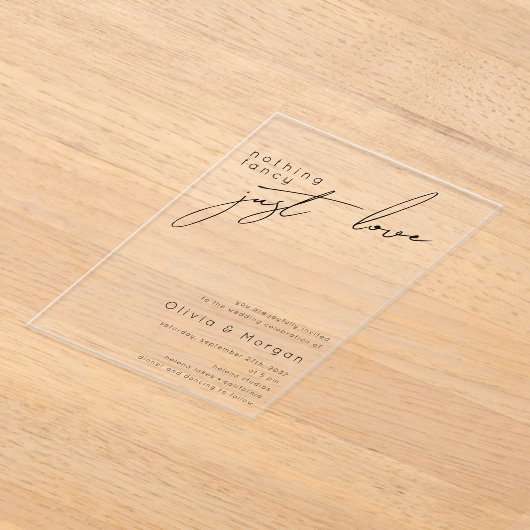Niets Fancy Gewoon Liefde Script Wedding Acryl Uitnodigingen (Laagn)