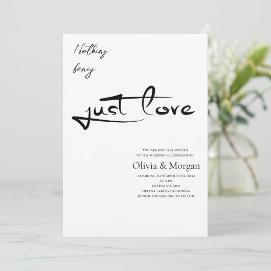 Niets Fancy Gewoon Liefde Script Wedding Kaart (Staand voorkant)