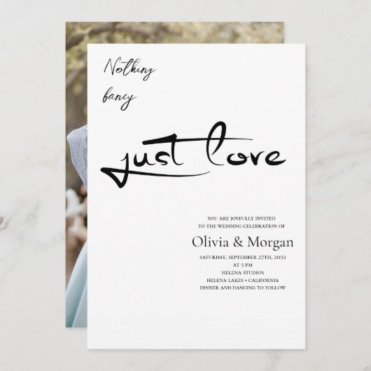 Niets Fancy Gewoon Liefde Script Wedding Kaart (Voorkant / Achterkant)