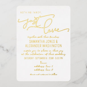 Niets Fancy Gewoon Liefde Shabby Chic Wit & Goud Folie Uitnodiging