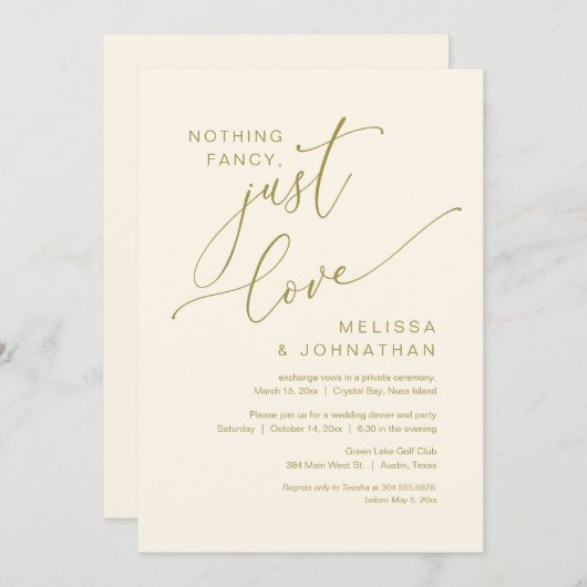 Niets Fancy, gewoon liefde, weddenschap Kaart (Voorkant / Achterkant)