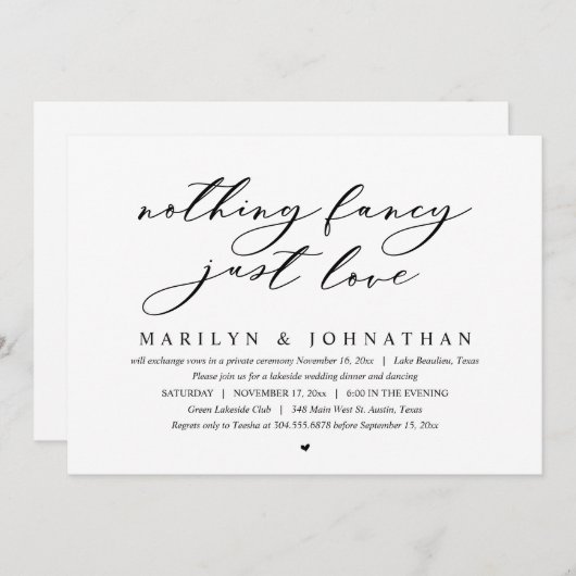 Niets Fancy, gewoon liefde, weddenschap Kaart (Voorkant / Achterkant)