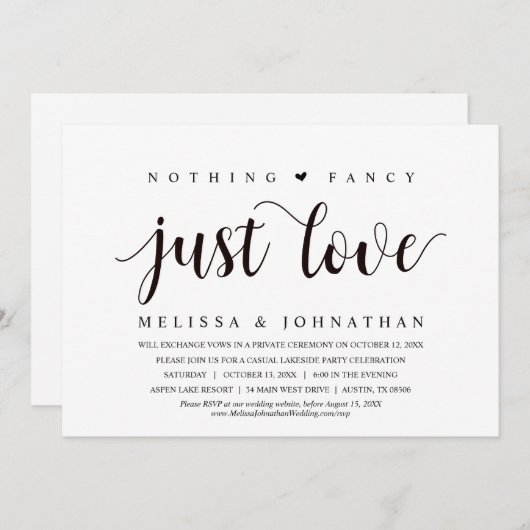 Niets Fancy, gewoon liefde, weddenschap Kaart (Voorkant / Achterkant)