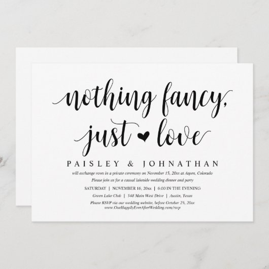 Niets Fancy, gewoon liefde, weddenschap Kaart (Voorkant / Achterkant)