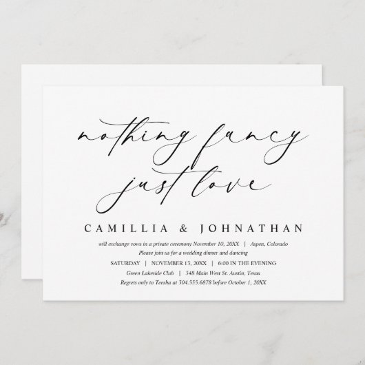 Niets Fancy, gewoon liefde, weddenschap Kaart (Voorkant / Achterkant)