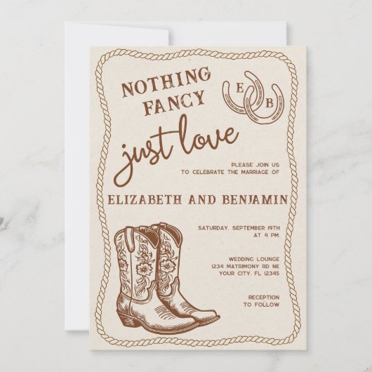 Niets Fancy Gewoon Liefde Western Hoefijzer bruilo Kaart (Voorkant)