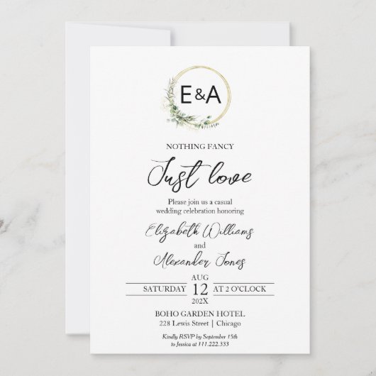 Niets Fancy gewoon Love Monogram Photo Weddenschap Kaart (Voorkant)