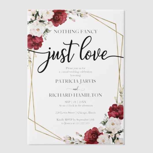 Niets Fancy gewoon Love Weddenschap Burgundy Geome Vellum Uitnodigingen (Voorkant)