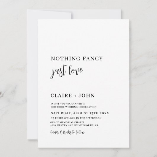 Niets Fancy gewoon Love Wedding Uitnodiging (Voorkant)