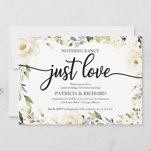 Niets Fancy gewoon Love Wedding White Cream Floral Kaart (Voorkant)