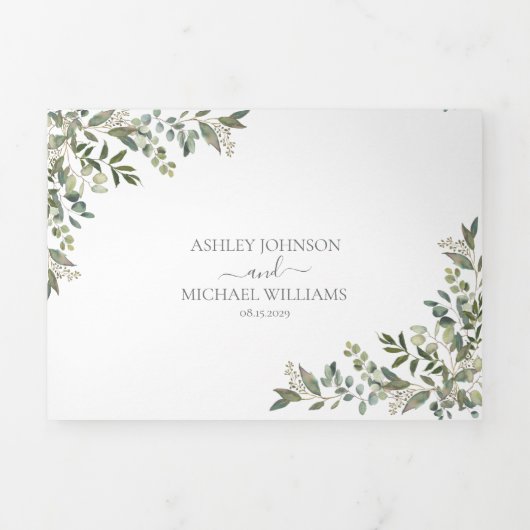 Niets Fancy gewoon van Vellum Eucalyptus Weddensch Drieluik Uitnodiging (Cover)