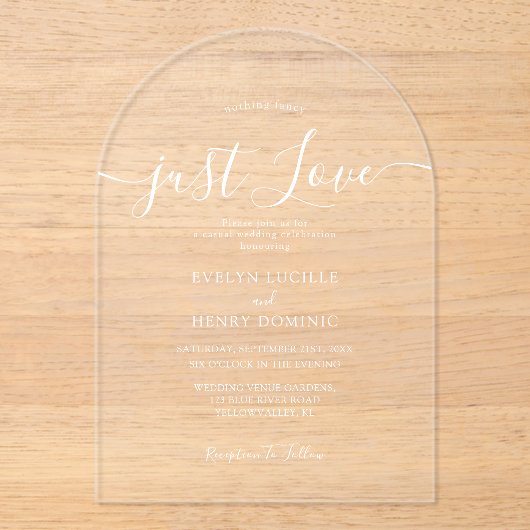 Niets Fancy is gewoon liefde grillige script bruil Acryl Uitnodigingen (Voorkant)