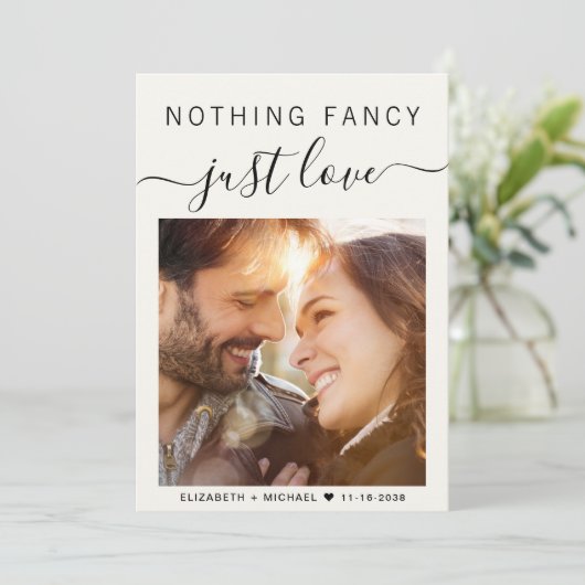 Niets Fancy Liefde Foto QR Code Weddenschap Kaart (Staand voorkant)