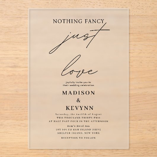 Niets Fancy Liefde Weddenschap Acryl Uitnodigingen (Voorkant)