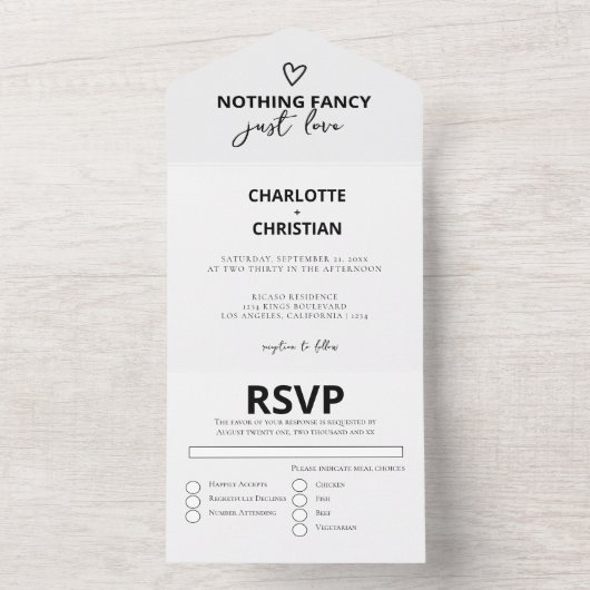 Niets Fancy Liefde Weddenschap All In One Uitnodiging (Binnen)