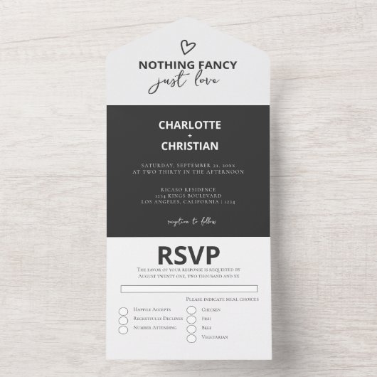 Niets Fancy Liefde Weddenschap All In One Uitnodiging (Binnen)
