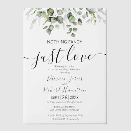 Niets Fancy Liefde Weddenschap Vellum Uitnodigingen (Voorkant)