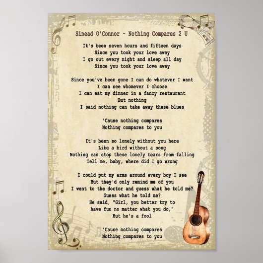 Niets vergeleken met 2 U Song Lyric Print (Voorkant)