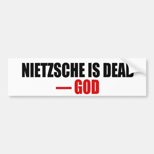 Nietzsche is dood bumpersticker (Voorkant)