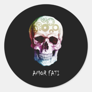 Nietzsche Stoic Quote Skull Amor Fati Ronde Sticker