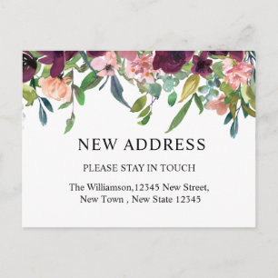 Nieuw Adres Aquarel Bloemen en Groenelementen Briefkaart