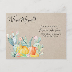 Nieuw Adres Bericht Bewegende Herfst Cactus Pompoe Aankondigingskaart