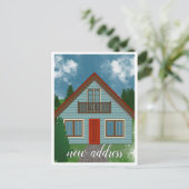 Nieuw adres | Blauw landhuis Rode Deurtekening Aankondigingskaart (Staand voorkant)