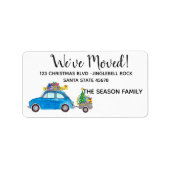 Nieuw adres Blauwe Fiat 500 met kerstcadeaus Etiket (Voorkant)