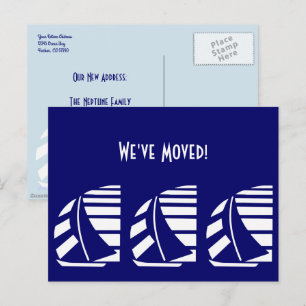 Nieuw adres Blauwe Witte Racing Zeilboten Ansichtk Briefkaart