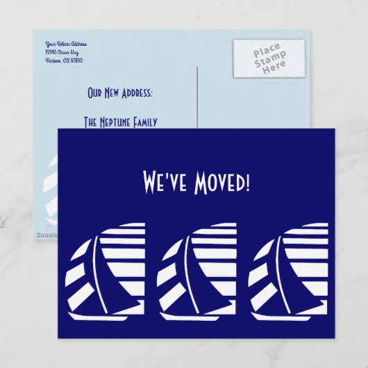 Nieuw adres Blauwe Witte Racing Zeilboten Ansichtk Briefkaart (Voorkant / Achterkant)