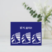 Nieuw adres Blauwe Witte Racing Zeilboten Ansichtk Briefkaart (Staand voorkant)