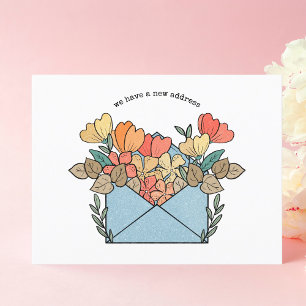 Nieuw adres bloemen geïllustreerd briefkaart