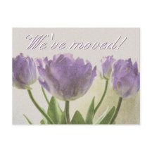 Nieuw adres briefkaarten met paarse tulpen print