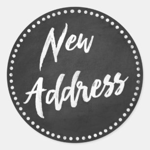 Nieuw Adres Chalkboard Style White Ronde Sticker
