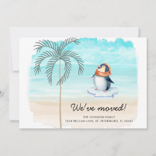 Nieuw adres: Cute Penguin Florida Beach Fun Moving Aankondiging