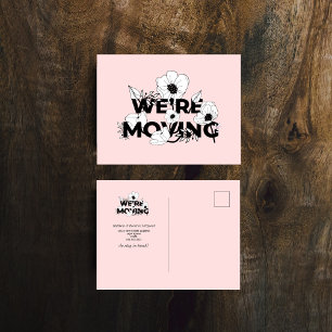 Nieuw adres Floral roze Verplaatsingsaankondig Briefkaart