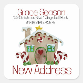 Nieuw adres Gingerbrood House Envelope Vierkante Sticker