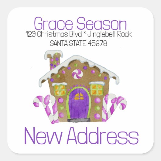 Nieuw adres Gingerbrood House Envelope Vierkante Sticker (Voorkant)