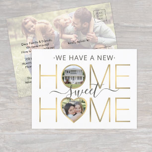 Nieuw Adres Home Sweet Home White & Gold 3 Foto Aankondigingskaart