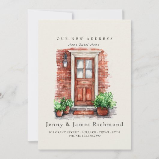 Nieuw adres I Waterverf voordeur en bakstenen Aankondiging (Voorkant)