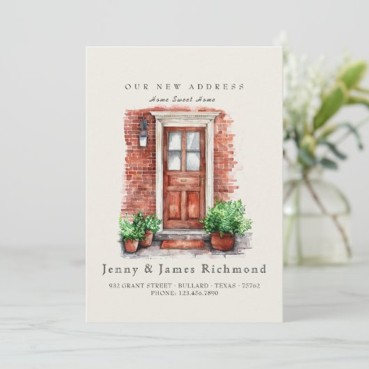 Nieuw adres I Waterverf voordeur en bakstenen Aankondiging (Staand voorkant)