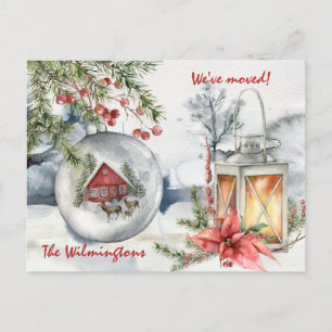 Nieuw adres kerstfeestdag Briefkaart Lantaarn