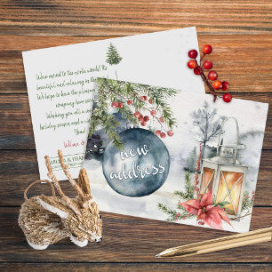 Nieuw adres Kerstfeestdag Lantern Briefkaart