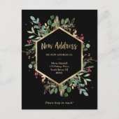 Nieuw adres | Kerstmis Gulded Greenery Black Briefkaart (Voorkant)