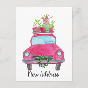 Nieuw adres Klassieke kerstauto Briefkaart