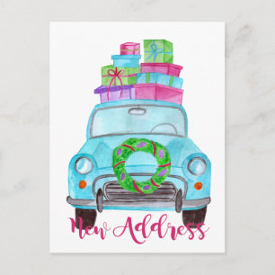 Nieuw adres Klassieke kerstauto Briefkaart